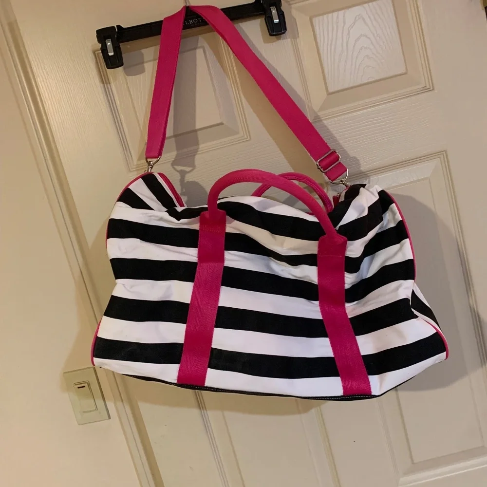 Victoria’s Secret Black/White/Pink Canvas Duffle Tote Bag